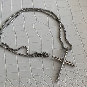 Men's Sleek Silver Cross Necklace